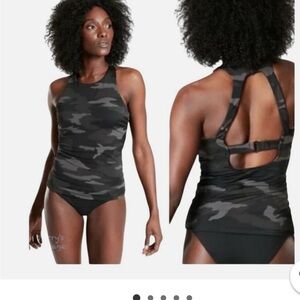 Athleta Freestyle Camo Tankini Swim Top Black Camouflage Size 34D/DD NWT